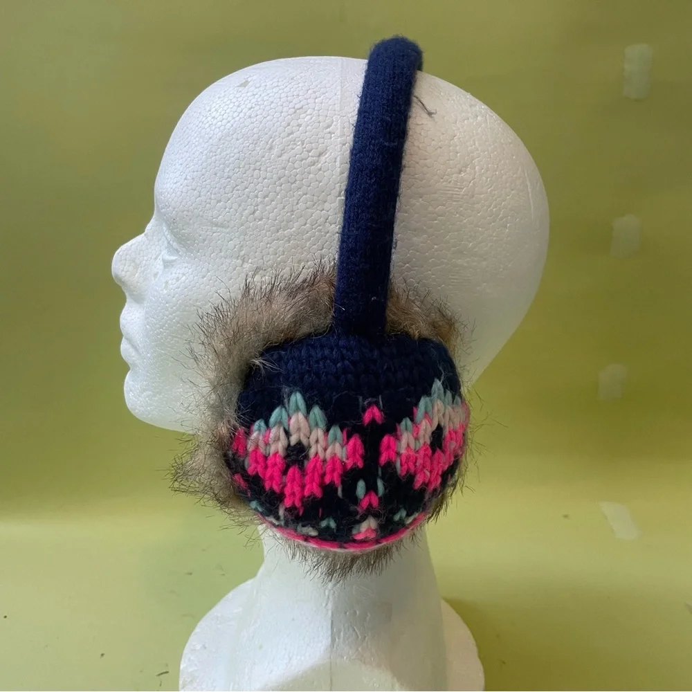 Multicolored acrylic/faux fur knitted earmuffs